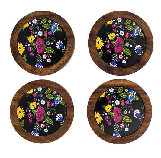 HASTA LA RAIZ | Juego de 4 Portavasos artesanales, coasters hechos a mano. Modelo: Xochimilco