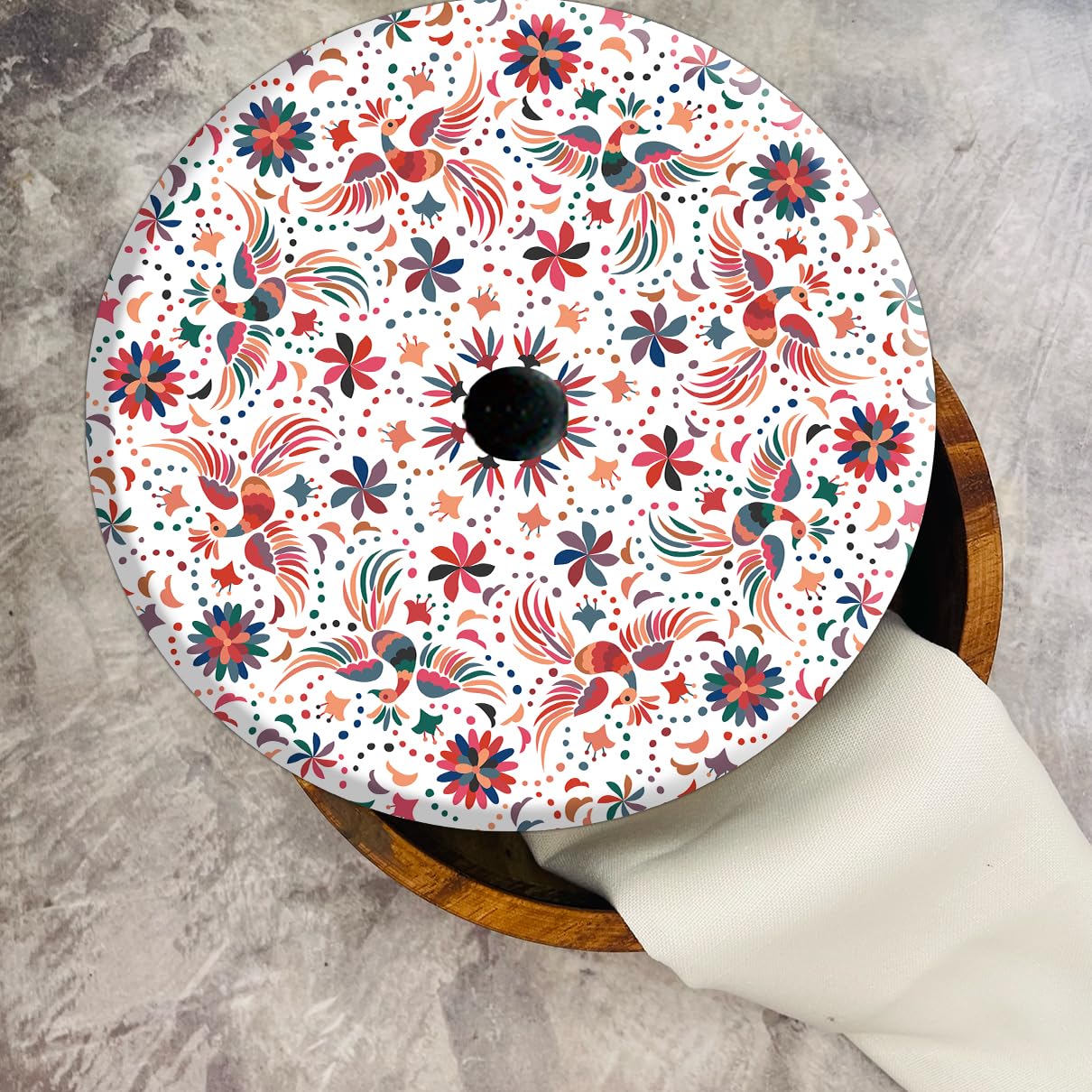 HASTA LA RAIZ | Tortillero Artesanal de Madera de Parota con Tapa Decorada y Resina – Hecho a Mano en México por Mujeres Artesanas Modelo: Tenango blanco