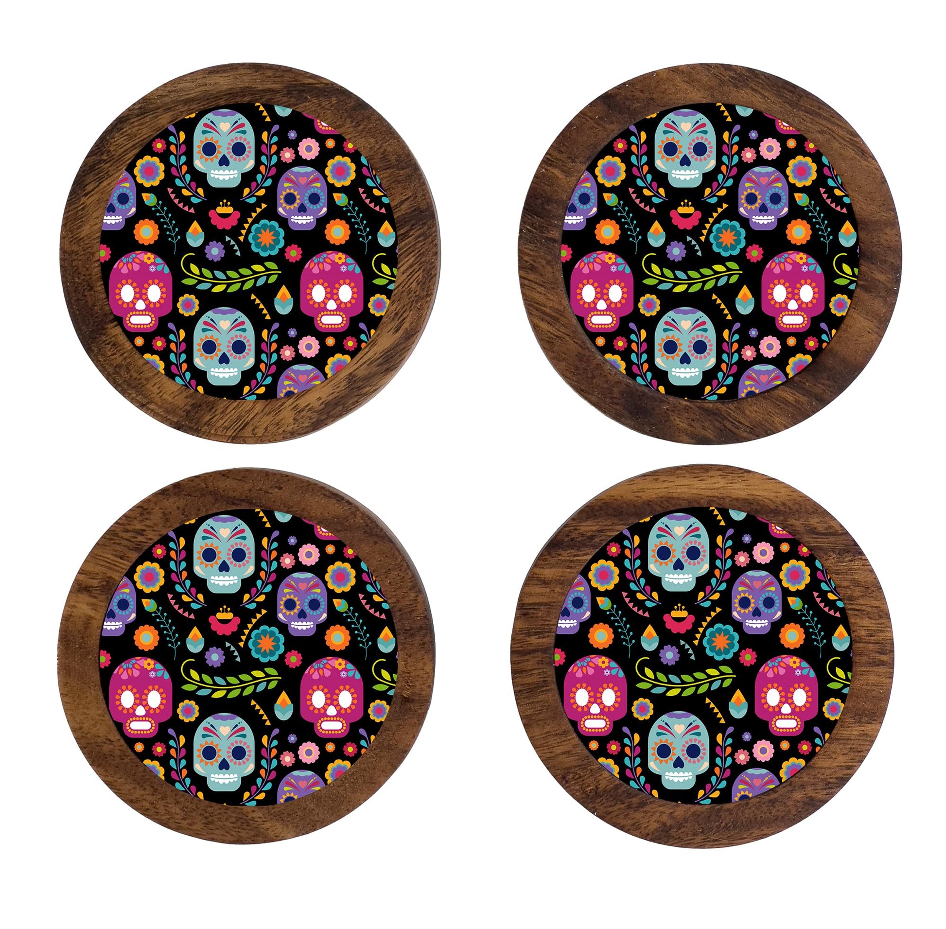 Imagen de tortillero artesanal – juego de 4 portavasos artesanales, coasters hechos a mano. modelo: calaverita | hecho a mano en méxico artesanal mexicano