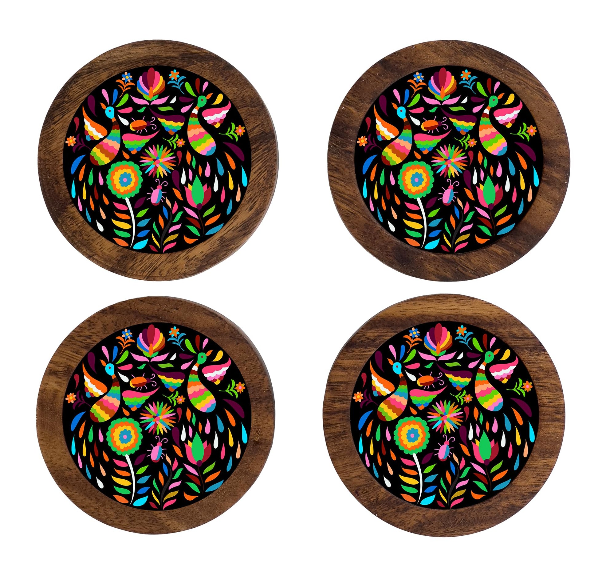 Imagen de tortillero artesanal – juego de 4 portavasos artesanales, coasters hechos a mano. modelo: tenango multicolor | hecho a mano en méxico artesanal mexicano