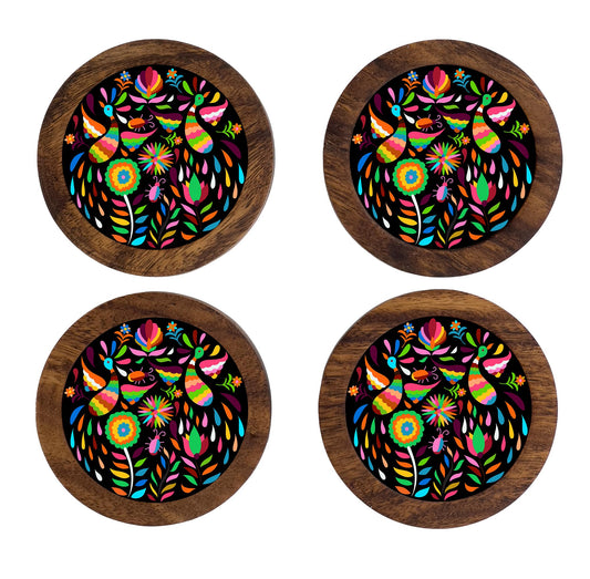 HASTA LA RAIZ | Juego de 4 Portavasos artesanales, coasters hechos a mano. Modelo: Tenango Multicolor