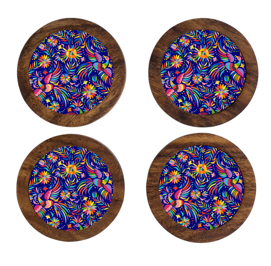HASTA LA RAIZ | Juego de 4 Portavasos artesanales, coasters hechos a mano. Modelo: Tenango Azul