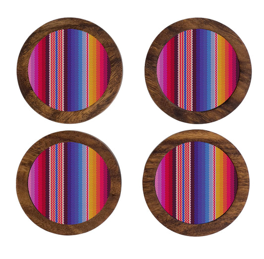 HASTA LA RAIZ | Juego de 4 Portavasos artesanales, coasters hechos a mano. Modelo: Zarape