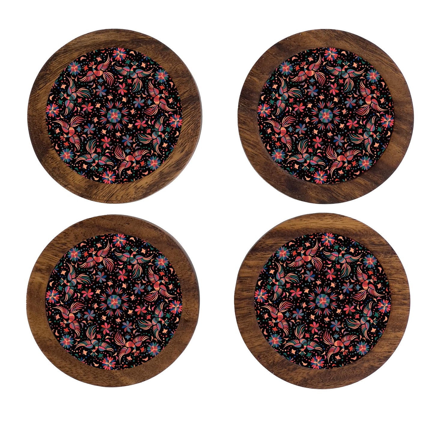 HASTA LA RAIZ | Juego de 4 Portavasos artesanales, coasters hechos a mano. Modelo: Tenango Negro
