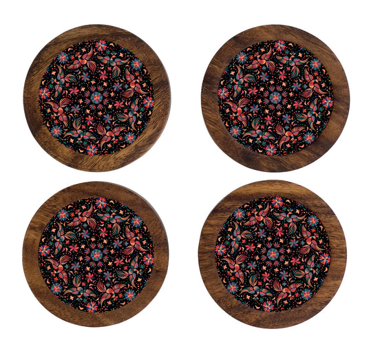 HASTA LA RAIZ | Juego de 4 Portavasos artesanales, coasters hechos a mano. Modelo: Tenango Negro