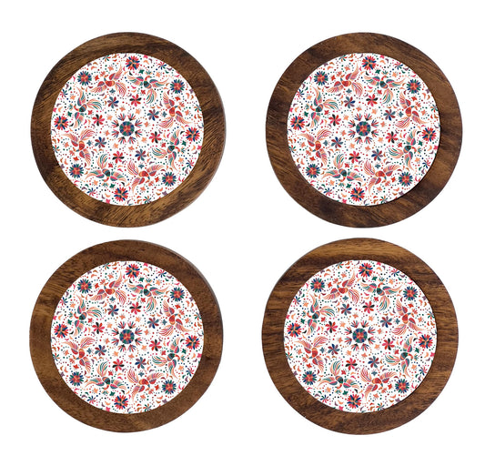 HASTA LA RAIZ | Juego de 4 Portavasos artesanales, coasters hechos a mano. Modelo: Tenango Blanco