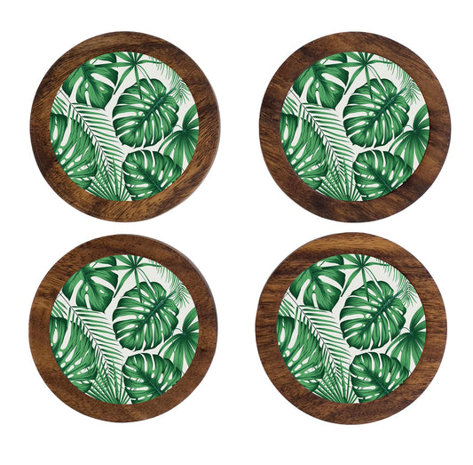 HASTA LA RAIZ | Juego de 4 Portavasos artesanales, coasters hechos a mano. Modelo: Monstera