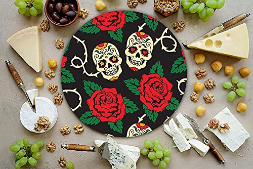 Tabla Redonda Para Quesos, Botanas Y Carnes Frias Hecha A Mano.  Modelo Dia De Muertos | Hecho a mano en México