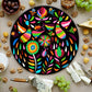 Tabla redonda para quesos, botanas y carnes frias hecha a mano. Diseño: Tenangos Multicolor