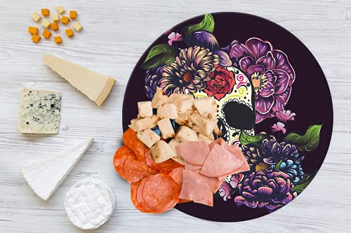Tabla Redonda Para Quesos, Botanas Y Carnes Frias Hecha A Mano. Modelo Cráneo Catrina | Hecho a mano en México