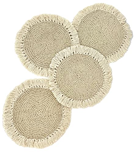 Juego de 4 manteles individuales bajo platos o platos base de macramé tejido a mano estilo boho y hecho en México por artesanas de San Luis Potosí