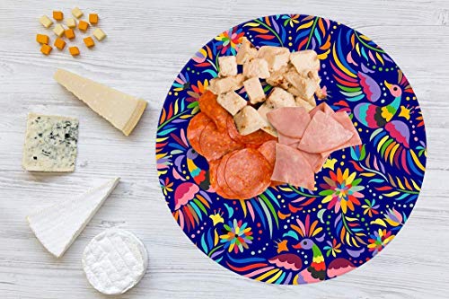 Tabla Redonda Para Quesos, Botanas Y Carnes Frias Hecha A Mano. Modelo Tenangos Azul Otomí | Hecho a mano en México