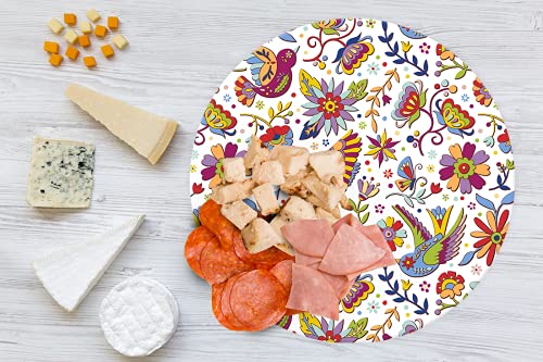 Tabla Redonda Para Quesos, Botanas Y Carnes Frias Hecha A Mano. Modelo Folklorico | Hecho a mano en México