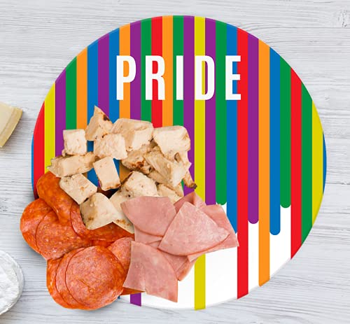 Tabla Redonda Para Quesos, Botanas Y Carnes Frias Hecha A Mano. Modelo Líneas Para Lgbtq Pride | Hecho a mano en México