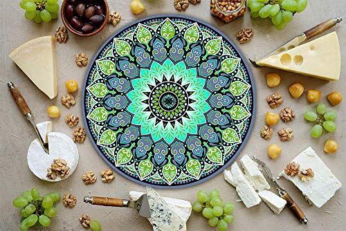 Tabla redonda para quesos, botanas y carnes frias hecha a mano. Modelo Mandala
